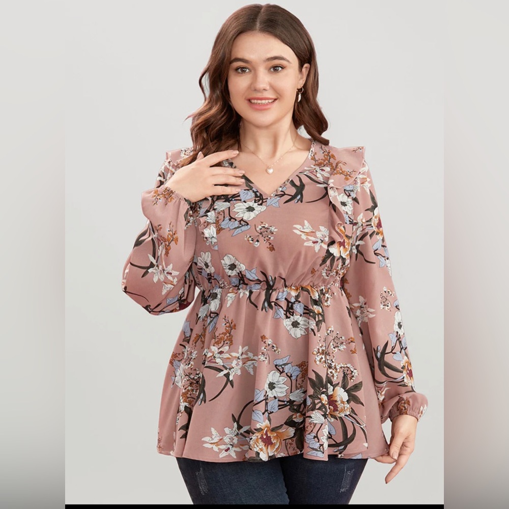 BloomChic Floral Print Ruffle Sleeve Blouse Sz. 2X (18-20)